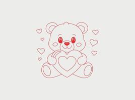 A cute teddy bear line art illustration featuring clean, minimalist lines. The bear has a loving expression, simple and versatile, vector