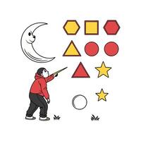 A man is playing with shapes and a moon vector