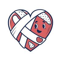 A cartoon heart with bandages on it vector