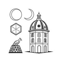 A drawing of a building with a bird on it vector
