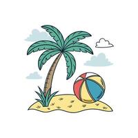 Beach ball and palm tree on the sand illustration vector