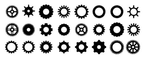 Gears shapes line icons. Flat machine gear icon. Wheel cogwheel . Simple outline isolated elements. Black gear. vector
