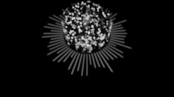A geometric luminous sphere surrounded by platforms and lights in an abstract technological environment. loop seamless synchronized at 120 bmp video