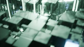 A geometric luminous sphere surrounded by platforms and lights in an abstract technological environment. loop seamless synchronized at 120 bmp video
