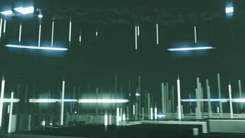 A geometric luminous sphere surrounded by platforms and lights in an abstract technological environment. loop seamless synchronized at 120 bmp video