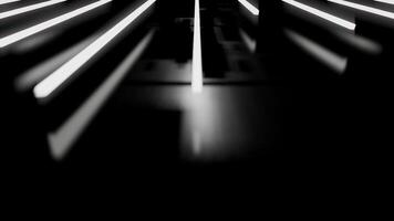 A geometric luminous sphere surrounded by platforms and lights in an abstract technological environment. loop seamless synchronized at 120 bmp video
