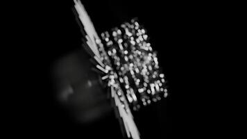 A geometric luminous sphere surrounded by platforms and lights in an abstract technological environment. loop seamless synchronized at 120 bmp video