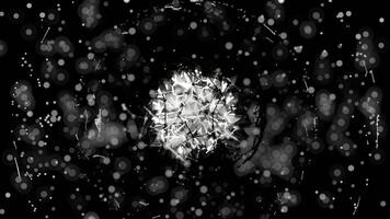 A geometric luminous sphere surrounded by platforms and lights in an abstract technological environment. loop seamless synchronized at 120 bmp video