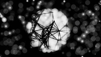 A geometric luminous sphere surrounded by platforms and lights in an abstract technological environment. loop seamless synchronized at 120 bmp video