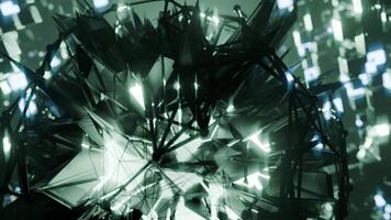 A geometric luminous sphere surrounded by platforms and lights in an abstract technological environment. loop seamless synchronized at 120 bmp video
