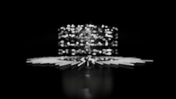 A geometric luminous sphere surrounded by platforms and lights in an abstract technological environment. loop seamless synchronized at 120 bmp video