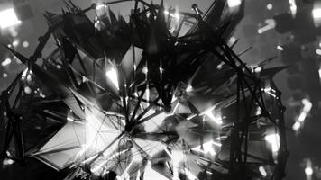 A geometric luminous sphere surrounded by platforms and lights in an abstract technological environment. loop seamless synchronized at 120 bmp video
