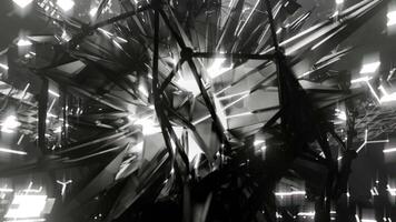 A geometric luminous sphere surrounded by platforms and lights in an abstract technological environment. loop seamless synchronized at 120 bmp video
