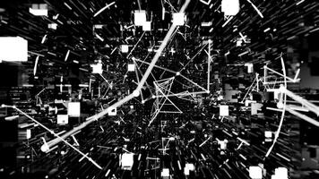 A geometric luminous sphere surrounded by platforms and lights in an abstract technological environment. loop seamless synchronized at 120 bmp video