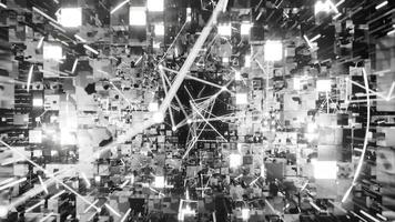 A geometric luminous sphere surrounded by platforms and lights in an abstract technological environment. loop seamless synchronized at 120 bmp video