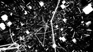A geometric luminous sphere surrounded by platforms and lights in an abstract technological environment. loop seamless synchronized at 120 bmp video