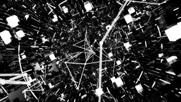 A geometric luminous sphere surrounded by platforms and lights in an abstract technological environment. loop seamless synchronized at 120 bmp video