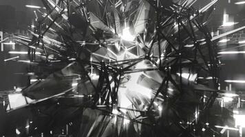 A geometric luminous sphere surrounded by platforms and lights in an abstract technological environment. loop seamless synchronized at 120 bmp video