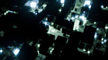 A geometric luminous sphere surrounded by platforms and lights in an abstract technological environment. loop seamless synchronized at 120 bmp video