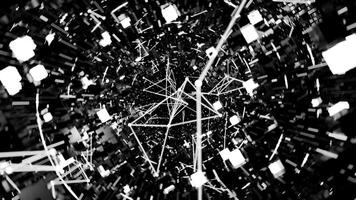 A geometric luminous sphere surrounded by platforms and lights in an abstract technological environment. loop seamless synchronized at 120 bmp video