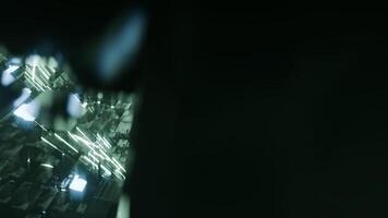 A geometric luminous sphere surrounded by platforms and lights in an abstract technological environment. loop seamless synchronized at 120 bmp video
