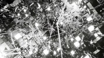 A geometric luminous sphere surrounded by platforms and lights in an abstract technological environment. loop seamless synchronized at 120 bmp video