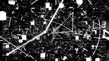 A geometric luminous sphere surrounded by platforms and lights in an abstract technological environment. loop seamless synchronized at 120 bmp video
