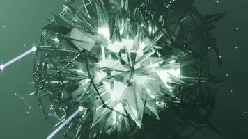 A geometric luminous sphere surrounded by platforms and lights in an abstract technological environment. loop seamless synchronized at 120 bmp video
