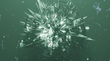 A geometric luminous sphere surrounded by platforms and lights in an abstract technological environment. loop seamless synchronized at 120 bmp video
