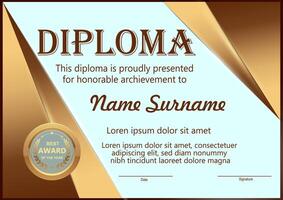 Dploma template with gold gradient and soft blue background vector