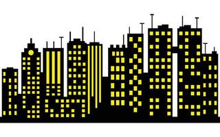 Modern Urban Skyline Silhouette with Yellow Illuminated Windows vector