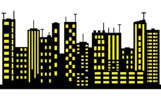 Minimalist cityscape with illuminated windows in black and yellow vector