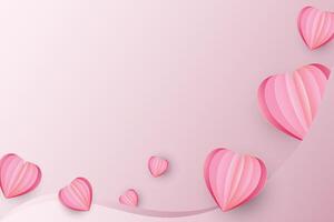 Minimal card Happy Valentine's Day. Papercut heart elements decorate greeting cards in sweet colors. illustration empty paper frame vector