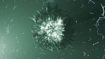 A geometric luminous sphere surrounded by platforms and lights in an abstract technological environment. loop seamless synchronized at 120 bmp video