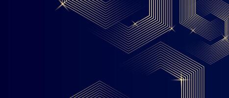 Premium luxury dark blue abstract background. Golden shiny hexagonal lines pattern. Background design for banner, wallpaper, presentation. illustration vector