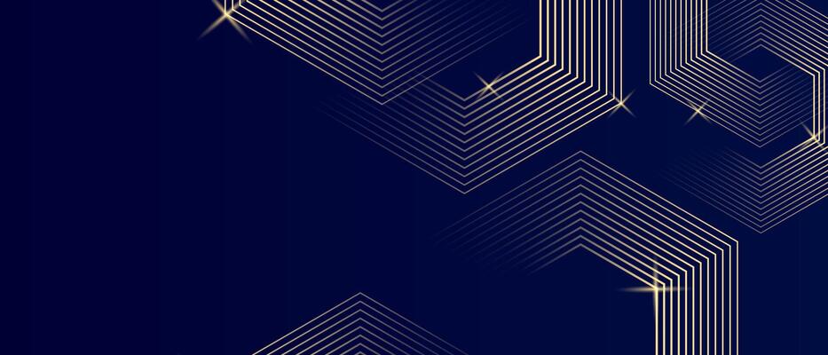 Premium luxury dark blue abstract background. Golden shiny hexagonal lines pattern. Background design for banner, wallpaper, presentation. illustration