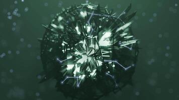 A geometric luminous sphere surrounded by platforms and lights in an abstract technological environment. loop seamless synchronized at 120 bmp video
