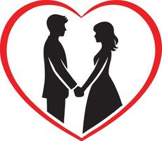 A romantic couple holding hands in a heart shaped silhouette style. vector