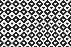 Black and white heart diagonal check seamless pattern vector