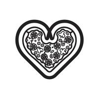 Pizza heart icon in black and white vector