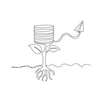 Single line drawing of a plant growth processing vector