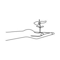 Continuous one line drawing of plant growth processing from seed outline art illustration vector