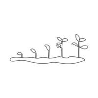 Growth plant processing continuous one line drawing and simple isolated outline vector
