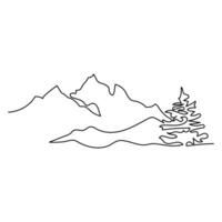 Single continuous line drawing mountains hills with charismas tree vector