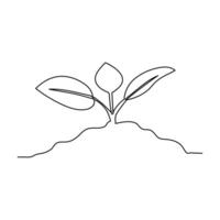 Single line drawing of a small plant growth processing vector