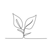 Continuous one line drawing of plant. One line drawing illustration of growing sprout. Growth, seedling, vector