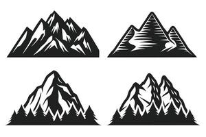 4 set of different type Mountain silhouette illustration isolated on white background vector