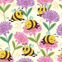 Seamless pattern of bees flying around the flowers and sleepy little bees sleeping comfortably on the flowers. Pattern for fabric and wrapping paper, Pattern for design wallpaper and fashion prints. vector