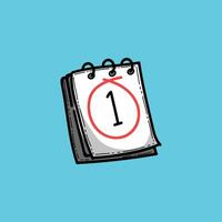 Cartoon illustration featuring a calendar with the date 1 circled prominently, set against a simple blue background, symbolizing deadlines, appointments, and important dates. vector
