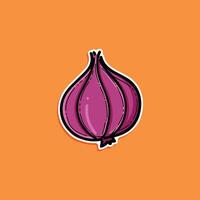 Cartoon style illustration of a vibrant purple onion set against a bold orange background. Perfect for food-related designs, educational materials, or playful graphical content. vector